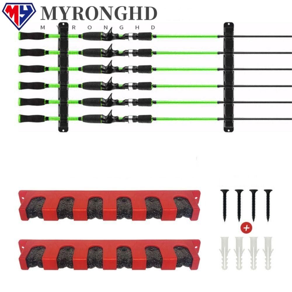 ชั้นวางคันเบ็ด 6 ก้าน EPDM Foam ติดผนัง พร้อมฐานขาตั้ง สีดำ, สีแดง, สีฟ้า