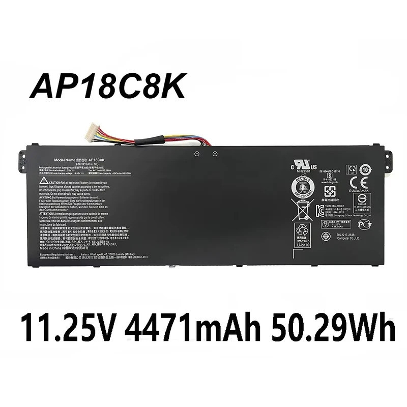 AP18C8K 11.25V 50.29Wh 4471mAh แบตเตอรี่แล็ปท็อปสําหรับ Acer Aspire 5 A514-52 A514-52-58U3 A515-44 S