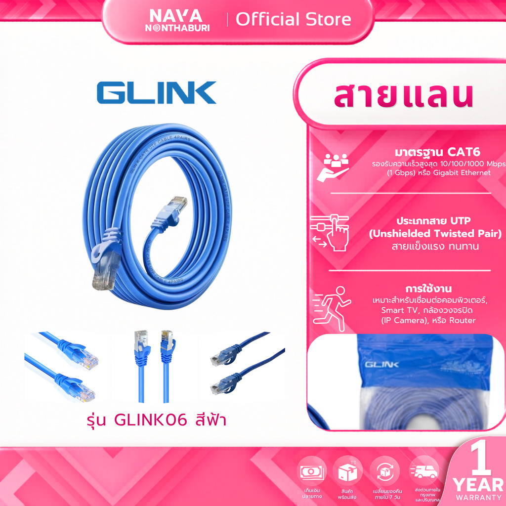 GLINK LAN CABLE GLINK-06 สีขาว CAT6 สายแลน ความยาว 15 เมตร