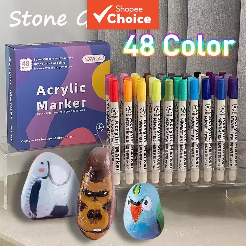 ปากกามาร์กเกอร์อะคริลิค 48 สีสําหรับศิลปินผู้ใหญ่วาดสําหรับภาพวาดหิน, ไม้, ผ้าใบ, งานฝีมือ DIY ทํา Art Supplie