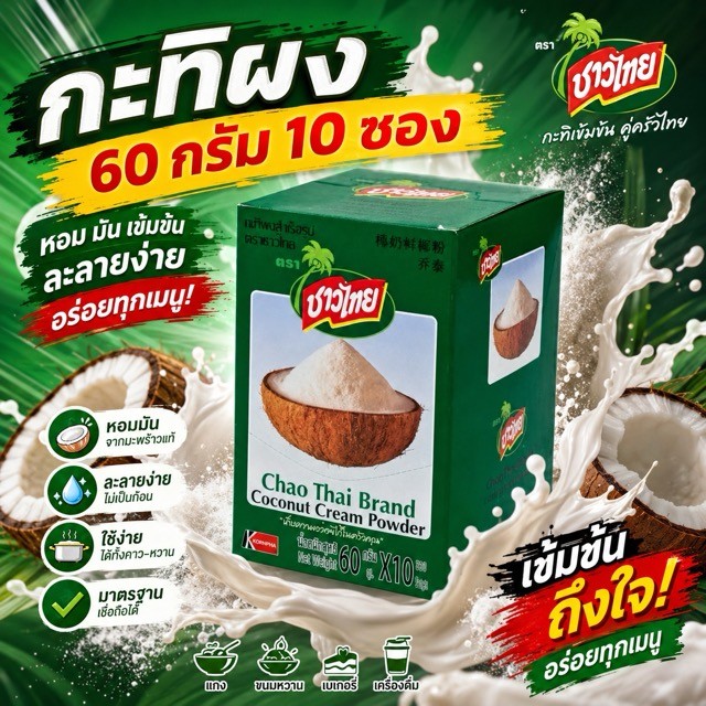 (ส่งไว ภายในวัน) ชาวไทย กะทิผงสำเร็จรูป 60g Chao Thai Coconut Cream Powder กะทิ กะทิผง