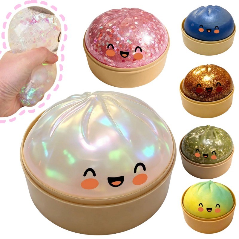 Glitter Dumpling Glitter Dumpling Squishy พร้อมกล่องเกี๊ยว Sensory Squeeze ของเล่นสําหรับความเครียดบรรเทาขายส่ง