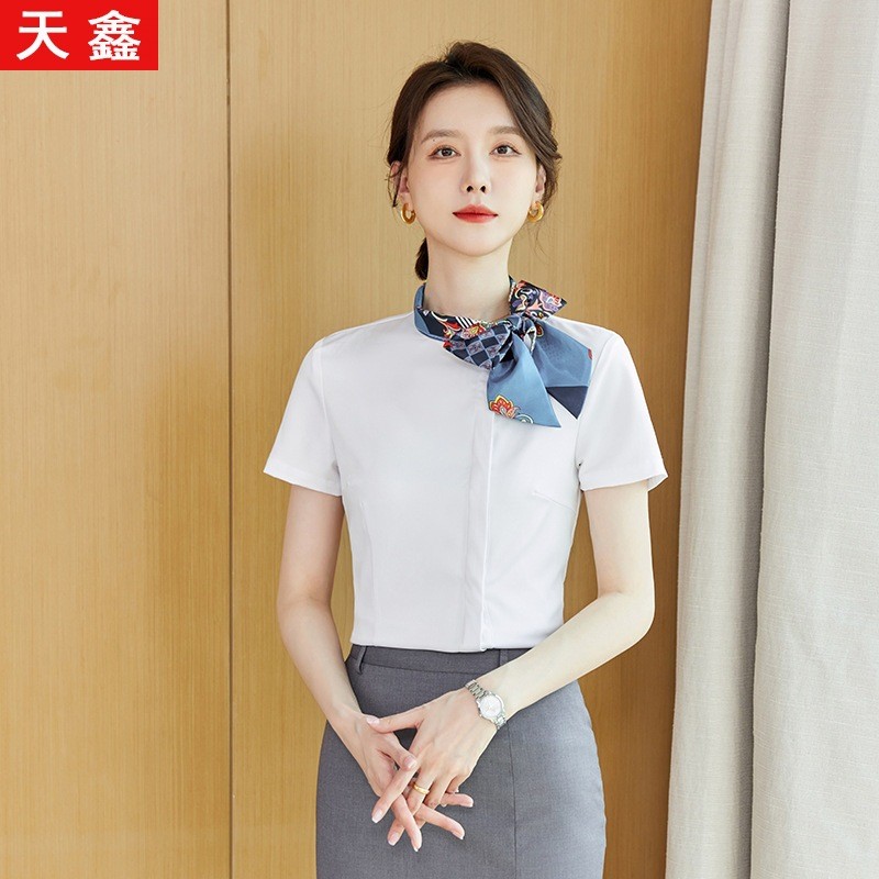 OL Aviation Passenger Stewardess Professional Short-Sleeved White Womens Shirt Professional Temperam