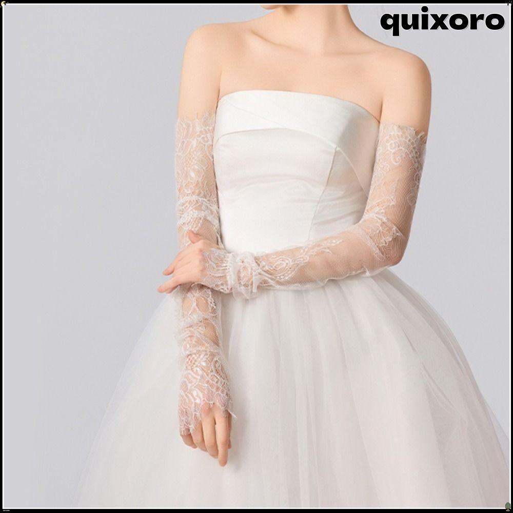 QUIXORO ปลอกแขนแต่งงาน, ถุงมือเจ้าสาวสีขาวสีดํา 65 ซม., จัดเลี้ยงแขนยาวเชียร์