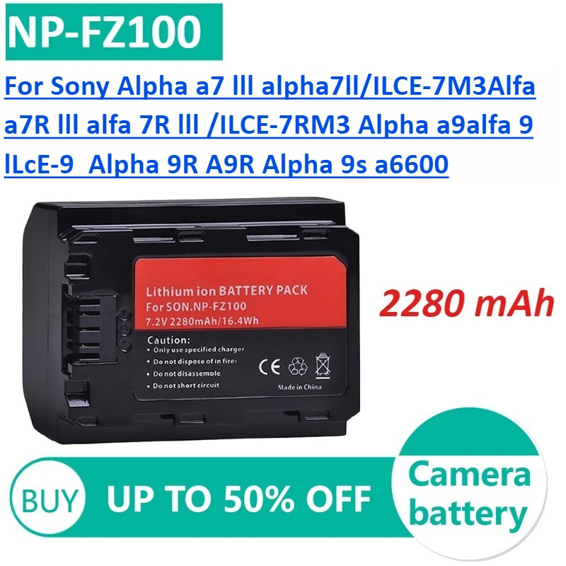 2P 2280mAh NP-FZ100 NPFZ100 แบตเตอรี่สําหรับ Sony Alpha A7 Lll Alpha7ll/ILCE-7M3Alfa A7R Lll Alfa 7R