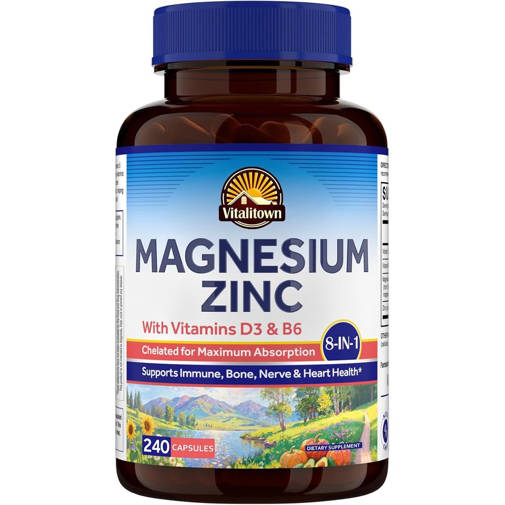 Vitalitown Zinc, พร้อมวิตามิน D3 & B6, Chelated Glycinate, Malate, Citrate, Aspartate, Gluconate, ดู