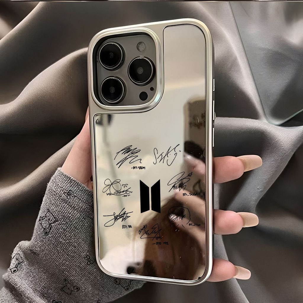 ขายร้อน RM Jin Suga J-Hope Jimin V Jungkook ลายเซ็นกระจกเคสโทรศัพท์สําหรับ Iphone 17 16 15 14 Pro Ma