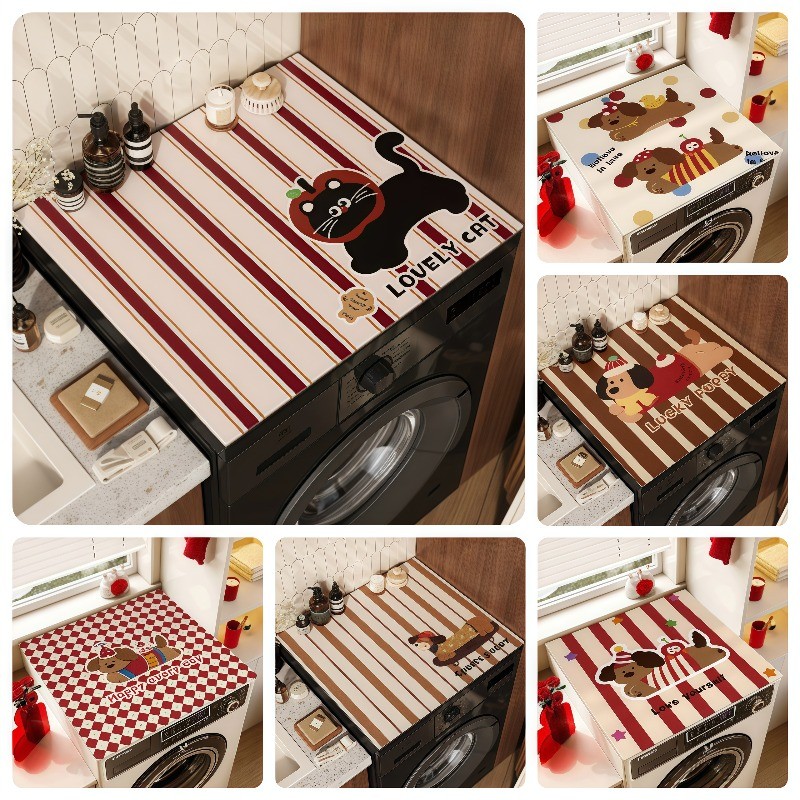 COD แผ่นรองฝาครอบเครื่องซักผ้า 60x60CM สไตล์การ์ตูน รูปแบบลูกสุนัข ป้องกันฝุ่น ฝาครอบเครื่องซักผ้า