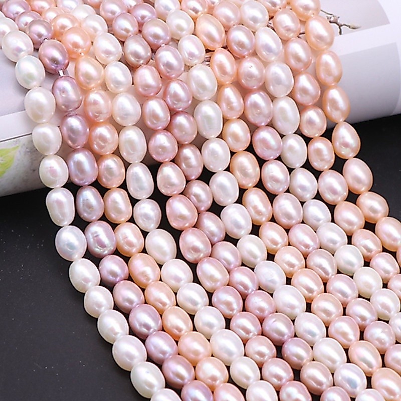 มาใหม่ 5-6 มม.มุกน้ําจืดหลวมข้าวรูปร่างเครื่องประดับ DIY Strands