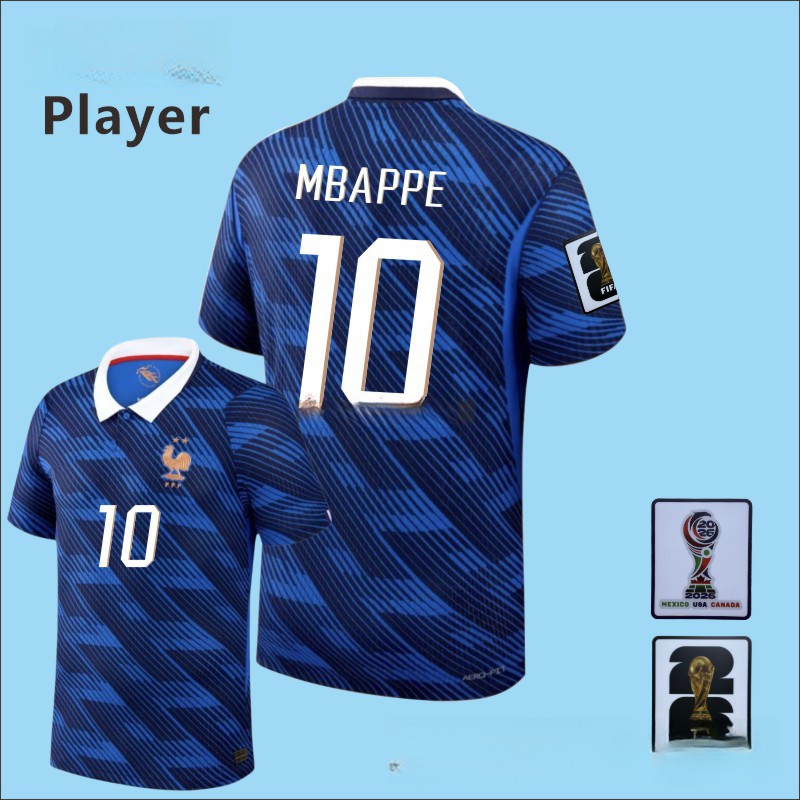 เสื้อทีมชาติฝรั่งเศสเวอร์ชันนักเตะทรงกระชับ มีหมายเลขหลายรุ่น มึมบาเป เดมเบเล ดูเอ ผ้าดูดซับเหงื่อสูงสำหรับฝึกซ้อมแข่งขัน