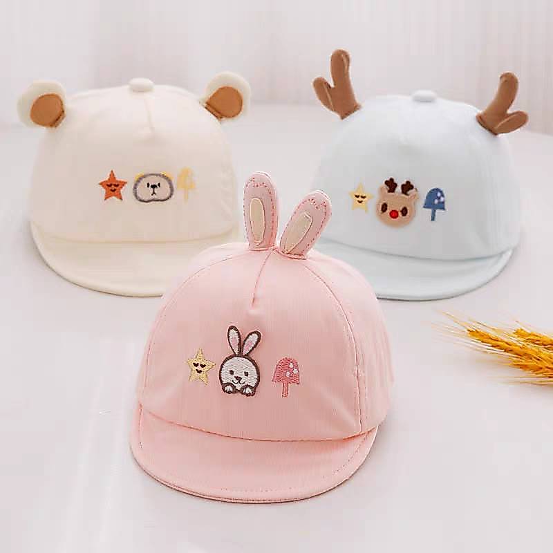 [พร้อมส่ง] หมวกเด็กแรกเกิด - 10 เดือน รอบหัว:42-44 cm. หมวกแก๊ปเด็ก ปักลายการ์ตูนกระต่าย กวาง และหมี หมวกสำหรับเด็กทารก
