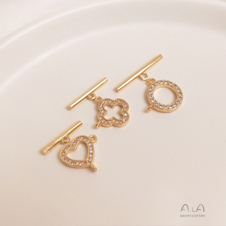 14K Gold-clad สี- care ทองแท้ฝัง Micro Zircon Clover Heart OT หัวเข็มขัดสร้อยข้อมือสร้อยคอการเชื่อมต