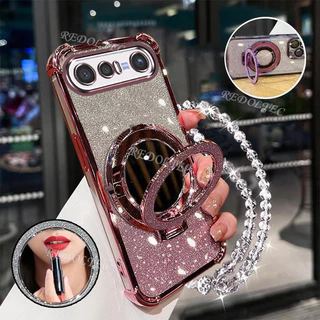เคส VIVO X300 FE 5G ใหม่Gradient Glitterปลอกพร้อมกระจกแต่งหน้าที่วางขาตั้งแม่เหล็กVIVO X300FEป้องกันเลนส์พร้อมวงเล็บเชือกเส้นเล็กฝาครอบโทรศัพท์กันกระแทก