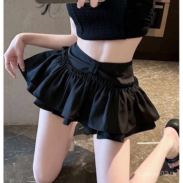 สีดํากระโปรงปุยหญิงบัลเล่ต์สไตล์กระโปรงเค้กเอวสูงSlimmerดูA-LineAnti-Glareกางเกงขาสั้นกระโปรงR0YV