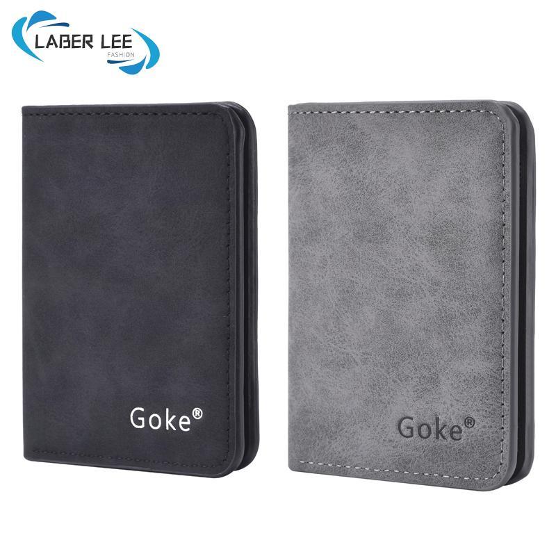 LABER LEE Mens minimalist slim bifold Wallet, vintage matte leather compact short card holder Wallet with ID photo window, ultra-thin pocket Wallet for Men for Days