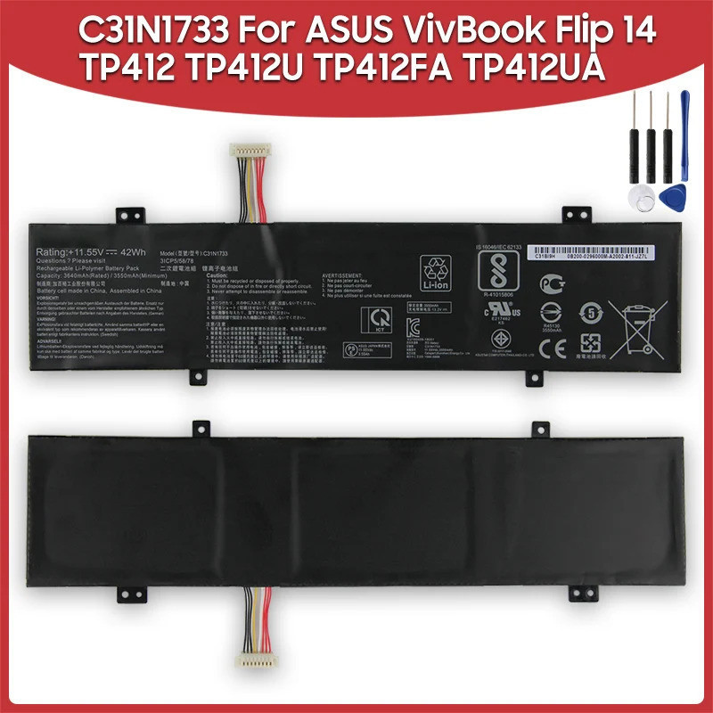 3 เซลล์เปลี่ยนแบตเตอรี่ C31N1733 สําหรับ ASUS VivBook Flip 14 TP412 TP412U TP412FA TP412UA 42Wh 11.5