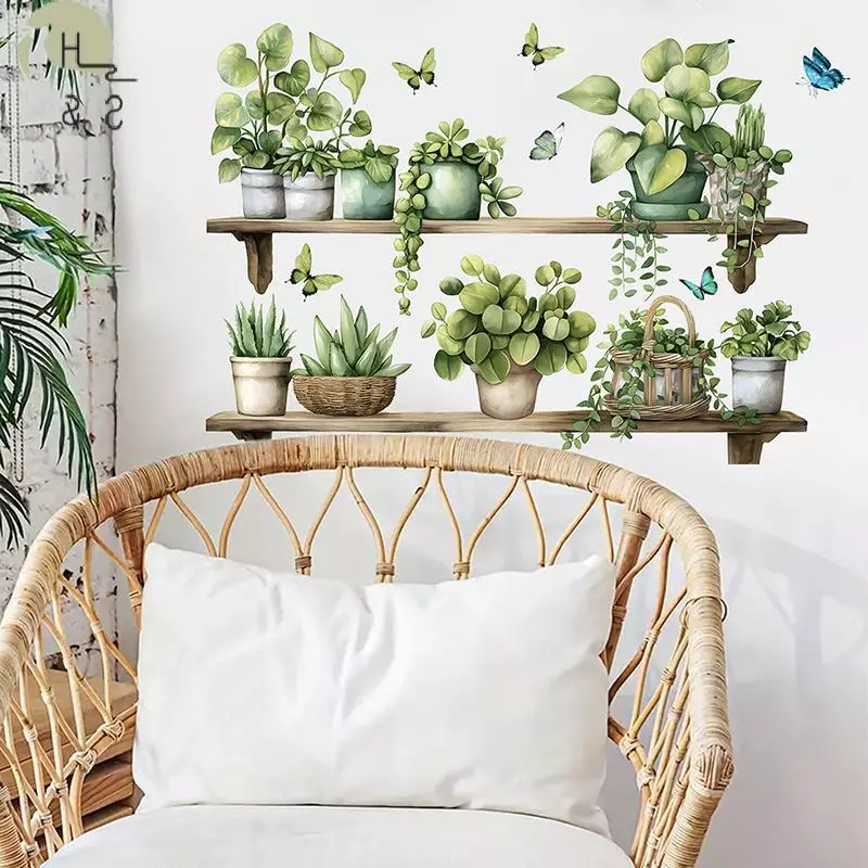 [H&S] สีน้ํากระถางต้นไม้ Butterflies Wall Stiers สําหรับตกแต่งห้องนั่งเล่นสติ๊กเกอร์ติดผนังห้องนอนตกแต่งบ้าน Baground {th}