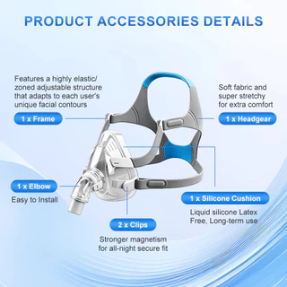 Full Face CPAP หน้ากากซิลิโคนจมูกนุ่ม CPAP หน้ากากเปลี่ยนชุดสําหรับ F20 พร้อมหมวกข้อศอก/หมุนและ CPAP หน้ากาก Liners