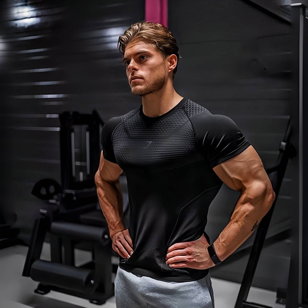 GYMSHARK ONYX4.0 Superhero Short Sleeve Mens 3D Honeycomb Quick-Drying High Elastic Training Tights