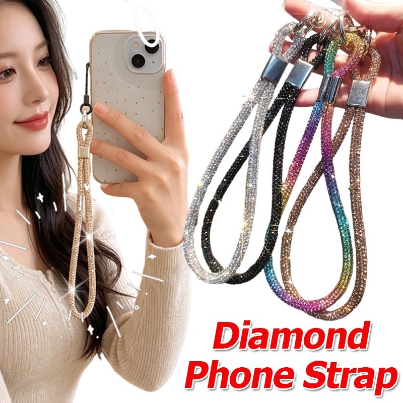 สายรัดข้อมือโทรศัพท์มือถือคริสตัลเทียมหลากสีพร้อมแพทช์ /
