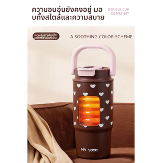 650ml 316SS แก้วน้ําหุ้มฉนวนพร้อมที่จับและหลอดคู่, ถ้วยรถสําหรับกีฬากลางแจ้ง