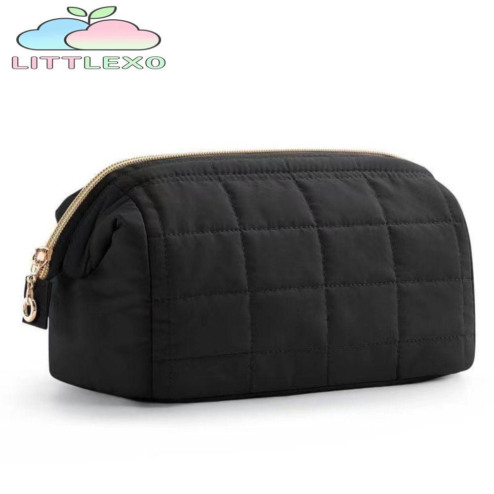 กระเป๋าแต่งหน้า LITTLEX, Wide-open Puffy Cushion Travel กระเป๋าเครื่องสําอาง, ผู้หญิงแต่งหน้า Organizer สีทึบขนาดใหญ่ความจุกระเป๋าแป้ง