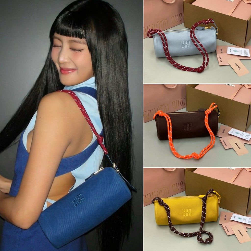 Pre order ราคา3800 M1U F0055 กระเป๋าถือ กระเป๋าใต้วงแขน ผ้าแคนวาสแต่งเชือกสีตัดกัน size22*9*9cm