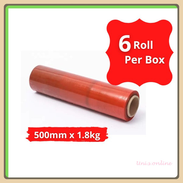 ( 6 ม้วน ) RED COLOUR STRETCH FILM WRAPPING FILM 500MM X 1.8KG