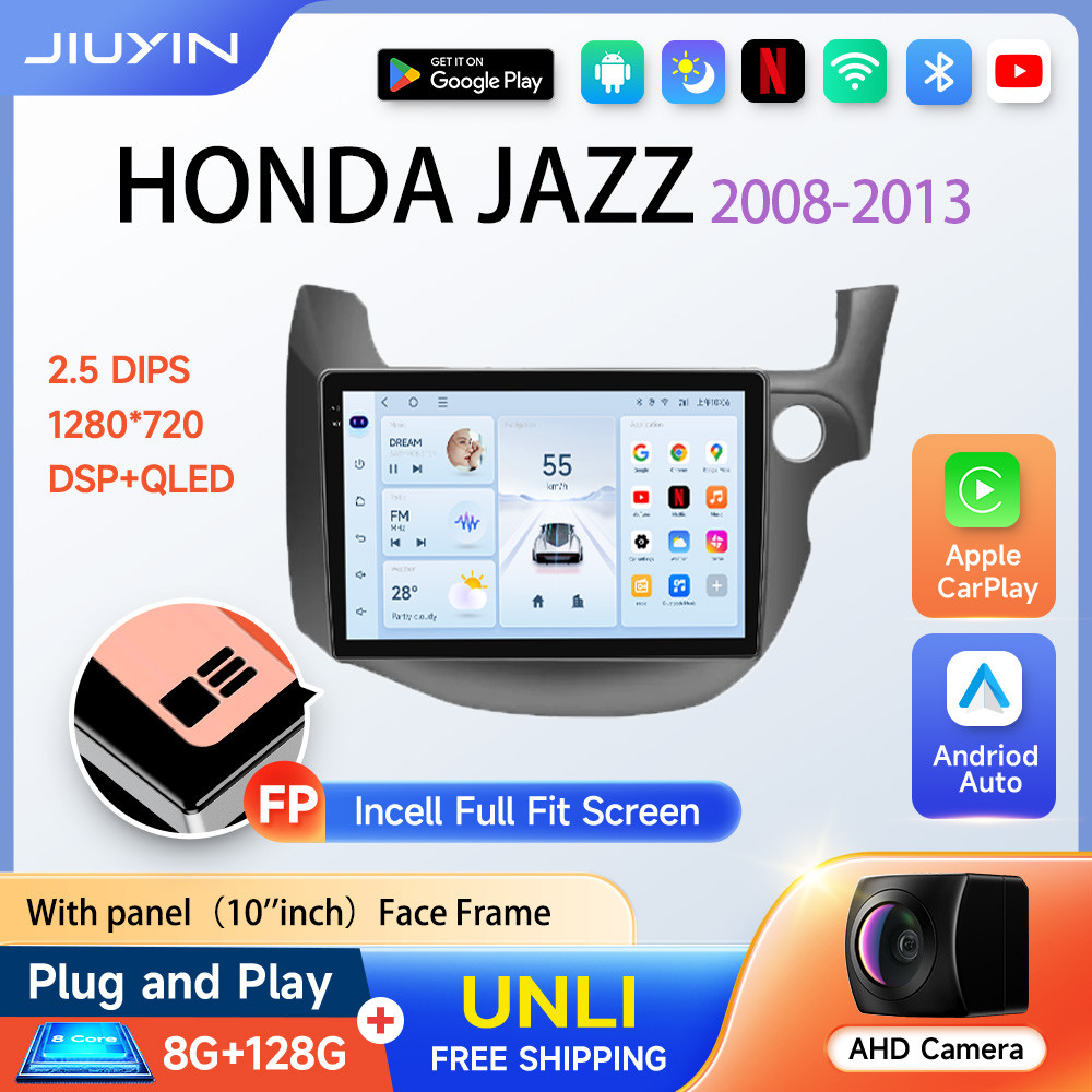 JIUYIN สําหรับ HONDA JAZZ 2008-2013 รถวิทยุ 9 นิ้ว android15 carplay android auto DSP 4G QLED เครื่อ