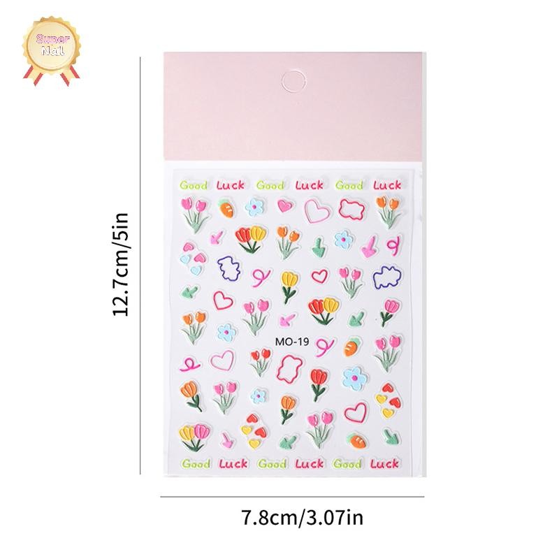 FLTH 5D ดอกไม้การ์ตูนสติกเกอร์เล็บ Self-Adhesive Diy น่ารัก 5d บรรเทาดอกไม้รูปแบบเล็บ Slider สติกเกอร์ตกแต่ง Vary - รูปที่ 7