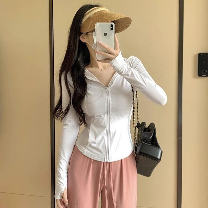 DOMI เสื้อคลุมกันแดด เสื้อมีฮู้ด เสื้อแขนยาว ยืดหยุ่นสวยงาม Sport ออกกำลังกาย กีฬา สีดำ