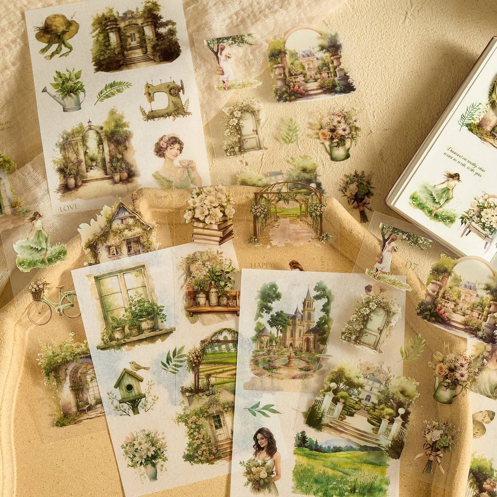 Journamm 10 แผ่น Vintage Girls PET สติกเกอร์และสติกเกอร์กระดาษ Washi DIY Scrapbooking Collage เครื่องเขียนตกแต่ง Junk Journal ความงามสติกเกอร์