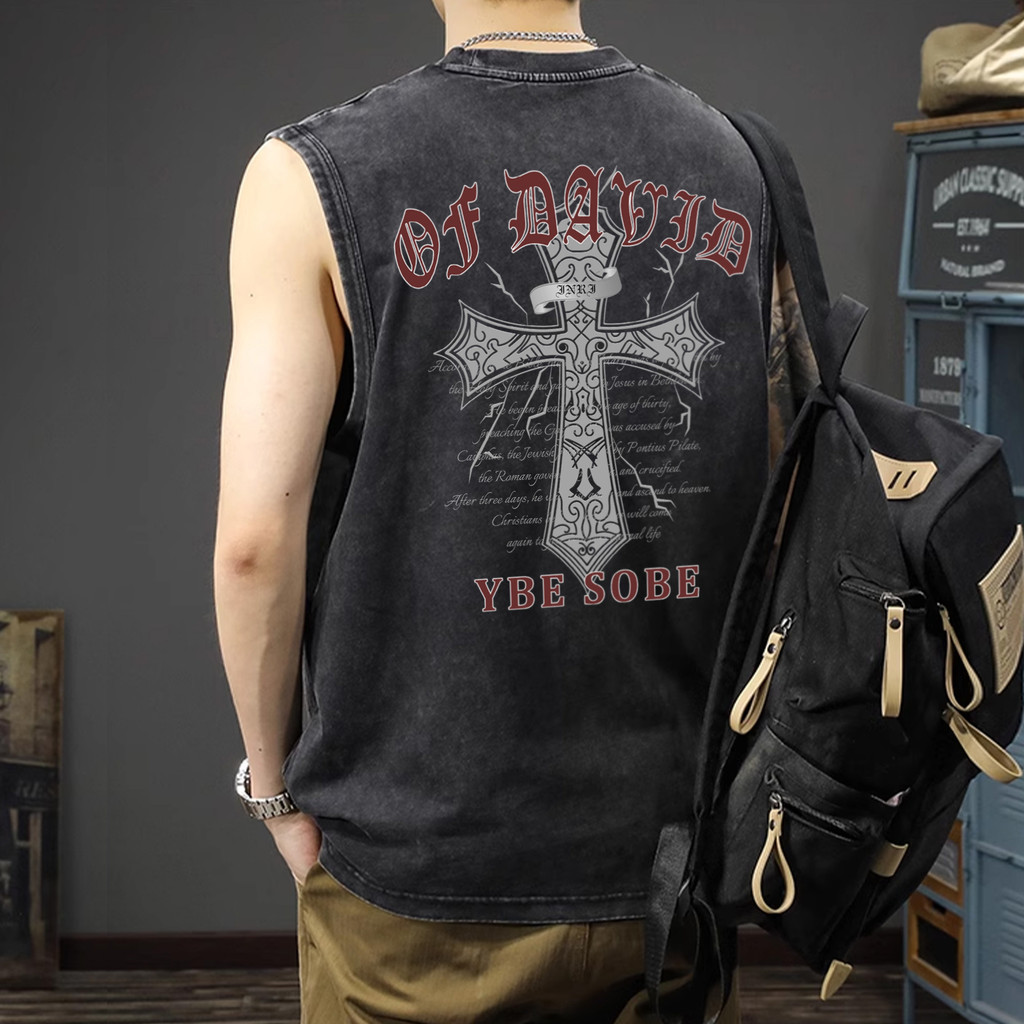 TeeTwoOneแขนกุด เสื้อยืด oversize เสื้อกีฬา ผ้าCotton 100% เหมาะกับใส่ออกกําลังกาย 'OF DAVID'