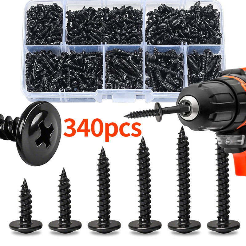 340 ชิ้น Self Tapping Screw Assortment Kit Lock Nut Wood Thread Nail Screw Set