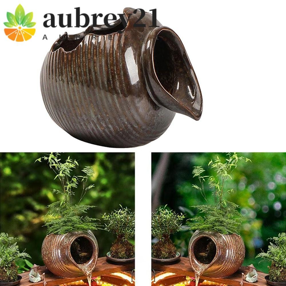 Aubrey1 หม้อดินเผาน้ําหมุนเวียน, กระถางดอกไม้ตกแต่งขวดน้ําตกหมุนเวียน, Creative Multi-functional น้ําหนักเบาเปิดด้านบนตู้น้ําพอร์ซเลนกลางแจ้ง
