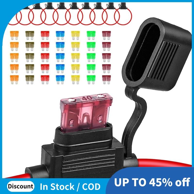 10Pack Inline Fuse Holder 12 V,12 AWG กันน้ําฟิวส์ 35 ชิ้น (5A/7.5A/10A/15A/20A/30A/40A) มาตรฐานรถฟิ