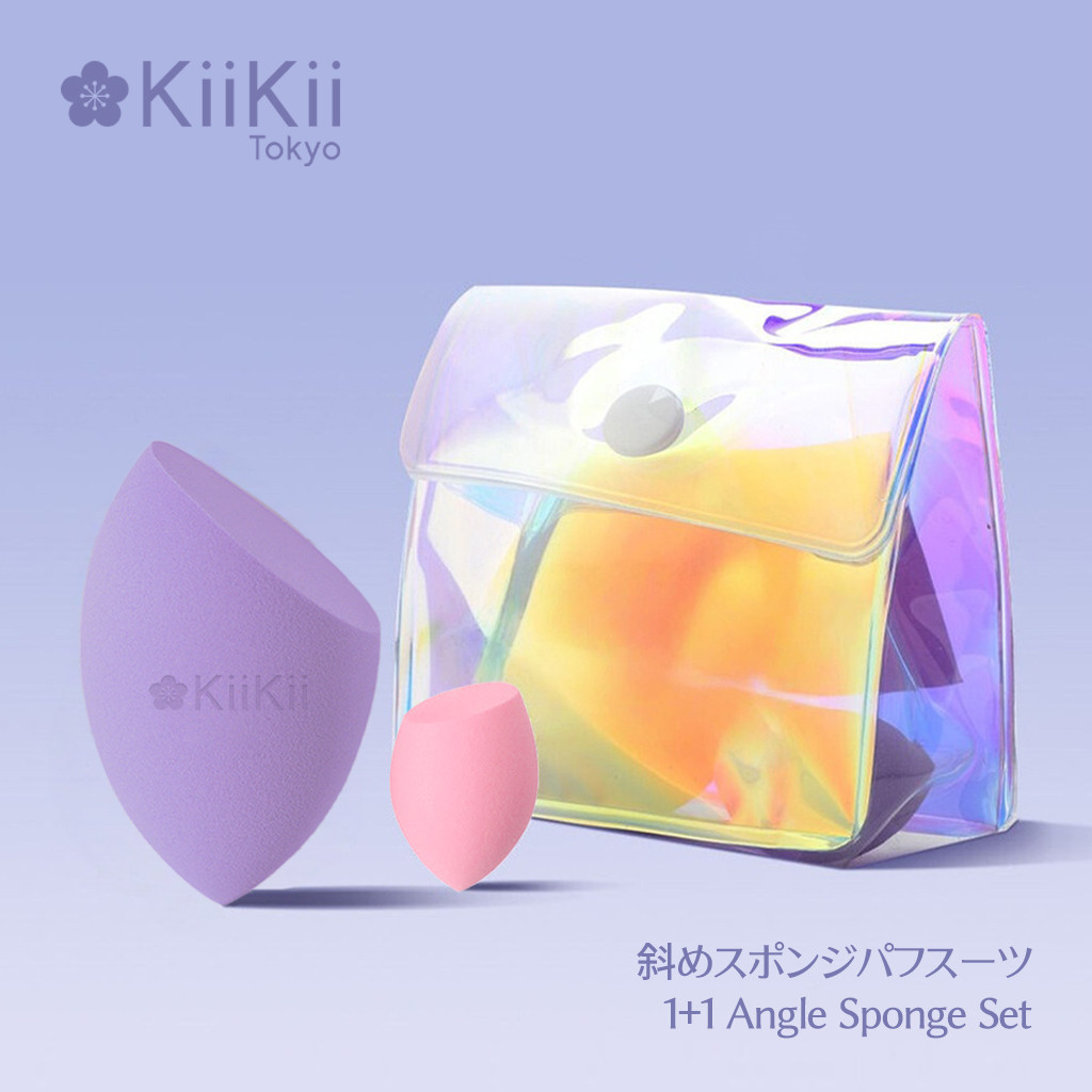 KiiKii beauty ฟองน้ํา พัฟแต่งหน้า เซตฟองน้ําแต่งหน้า 1+1 เกลี่ยรองพื้น ตัดสองด้าน ใหญ่เล็กครบในชุด