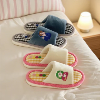 รองเท้าแตะผ้าฝ้าย_soft sole_สำหรับผู้ชายและผู้หญิง ออกแบบการ์ตูน เหมาะกับฤดูใบไม้ร่วงและฤดูหนาว