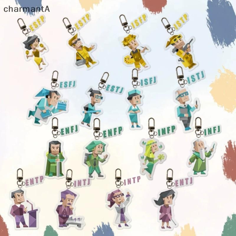 พวงกุญแจและจี้อะคริลิคแบบการ์ตูน MBTI สำหรับกระเป๋าเป้และของขวัญ
