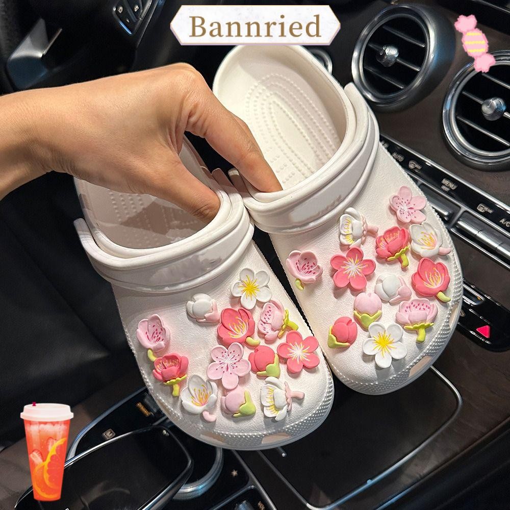 BANNRIEDSG Charms สำหรับCrocodile Shoes พร้อมเชิงDIY ออกแบบเองได้ ลายเชอร์รีบลอสซั่ม