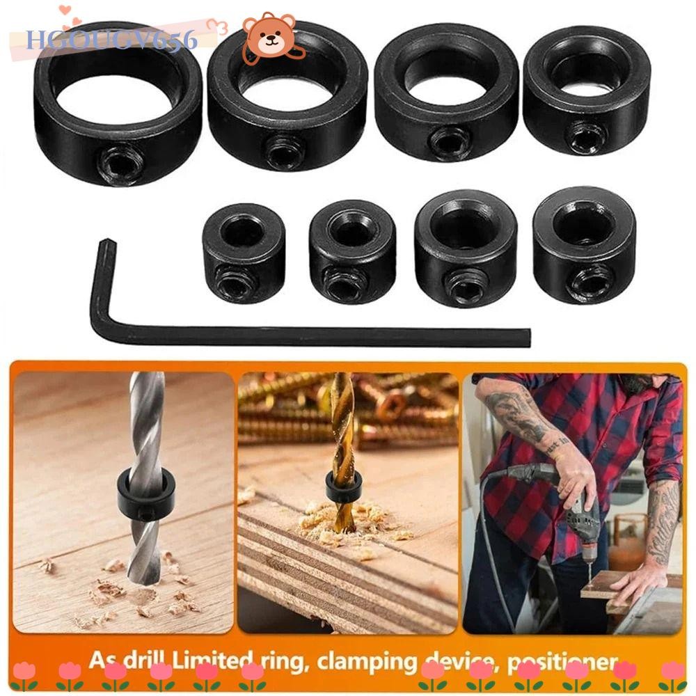 HGOUGVT Drill Stoper ชุดปลอกคอ,พร้อม Hex ประแจเมตริกเจาะ Bit Limiter, คุณภาพสูงทนต่อการสึกหรอ 3-16 มม.กระชับเจาะหยุดแหวน Woodwork เครื่องมือ