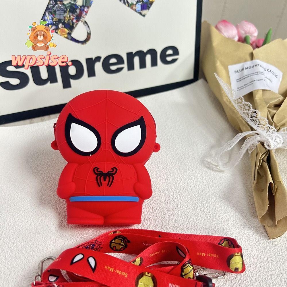 กระเป๋าเงินซิลิกอนตัวการ์ตูน.AvengersและSpider-Man สำหรับเด็ก พร้อมสายคล้องที่สามารถปรับได้
