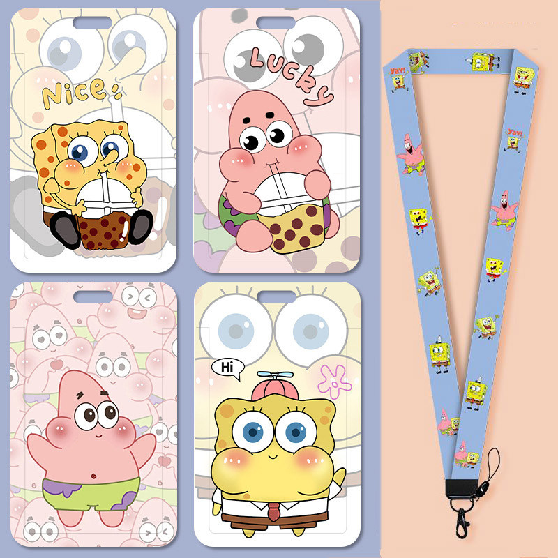 การ์ตูนน่ารัก SpongeBob SquarePants & Patrick Star Tether Card Holder - มัลติฟังก์ชั่นสําหรับ ID นักเรียน, Bus Card & Meal Card