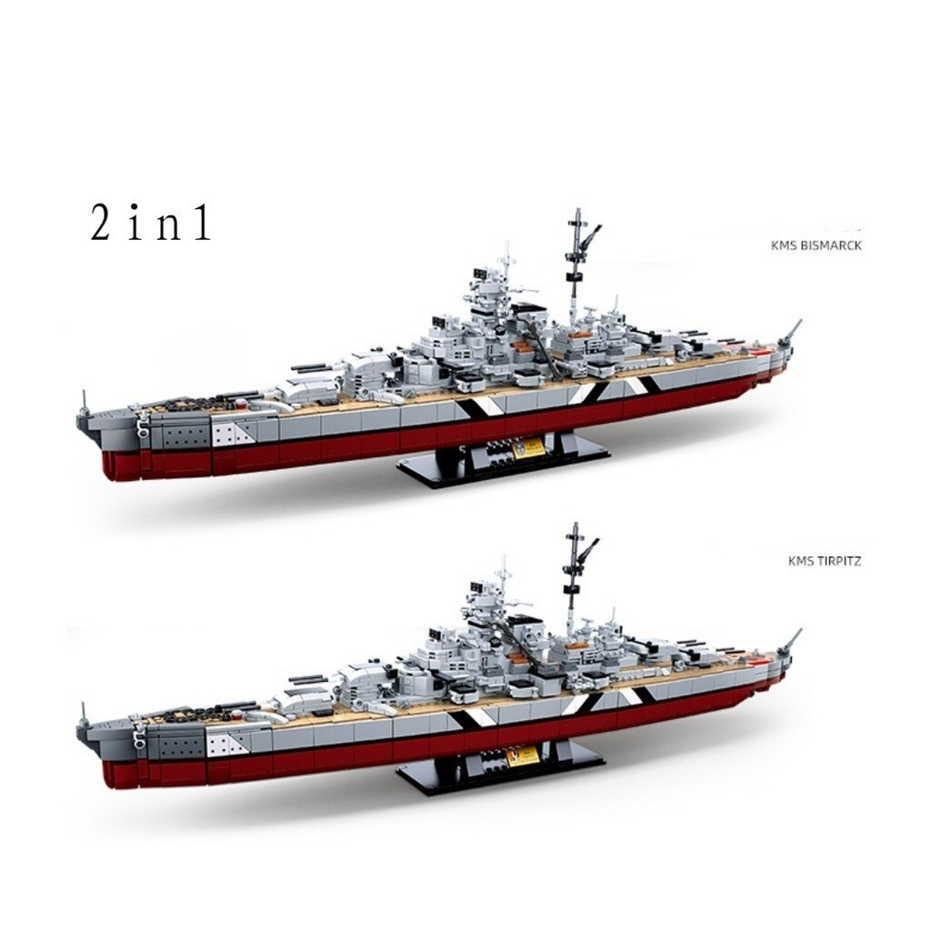 Great 1849PCS MOC WW2 2in1 KMS Bismarck Tirpitz Battle เรือเรือรบรุ่นของเล่นอาคารบล็อกอิฐของขวัญเด็ก