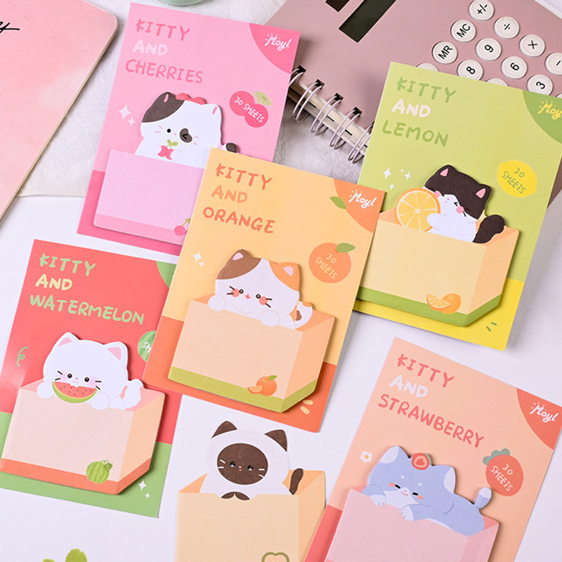30 แผ่นน่ารักการ์ตูน Fruity & Cat Theme Sticky Notes School Office กระดาษบันทึกแบบฉีกได้