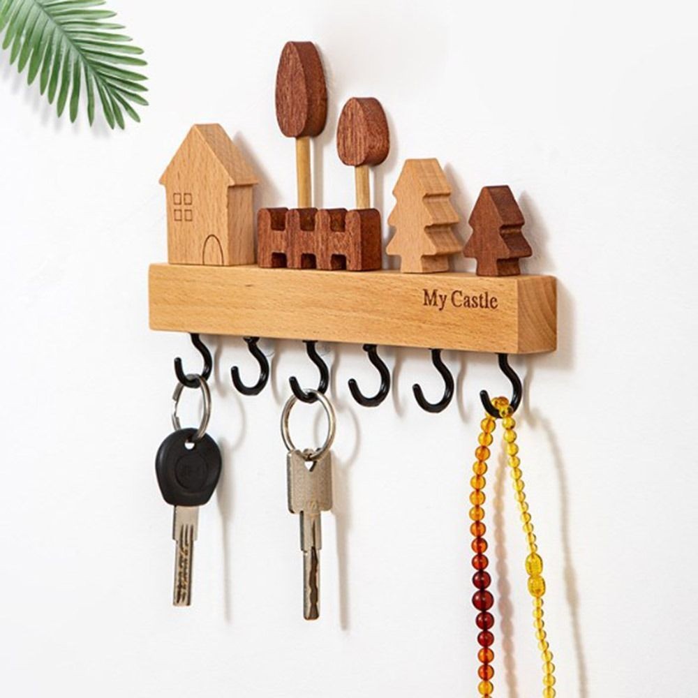 ชั้นวางตะขอกุญแจกระต่าย 1 ชิ้น - ที่เก็บทางเข้าติดผนังแบบไม่ต้องเจาะรู, ที่ใส่กุญแจไม้รีไซเคิลพร้อมค