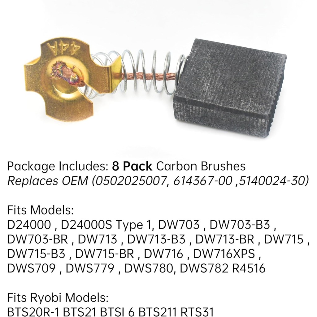 0502025007 แปรงคาร์บอนสําหรับ DEWALT และ RID D24000 / DW713 / DW715 / DW716 เลื่อยตุ้มปี่ เปลี่ยน OE