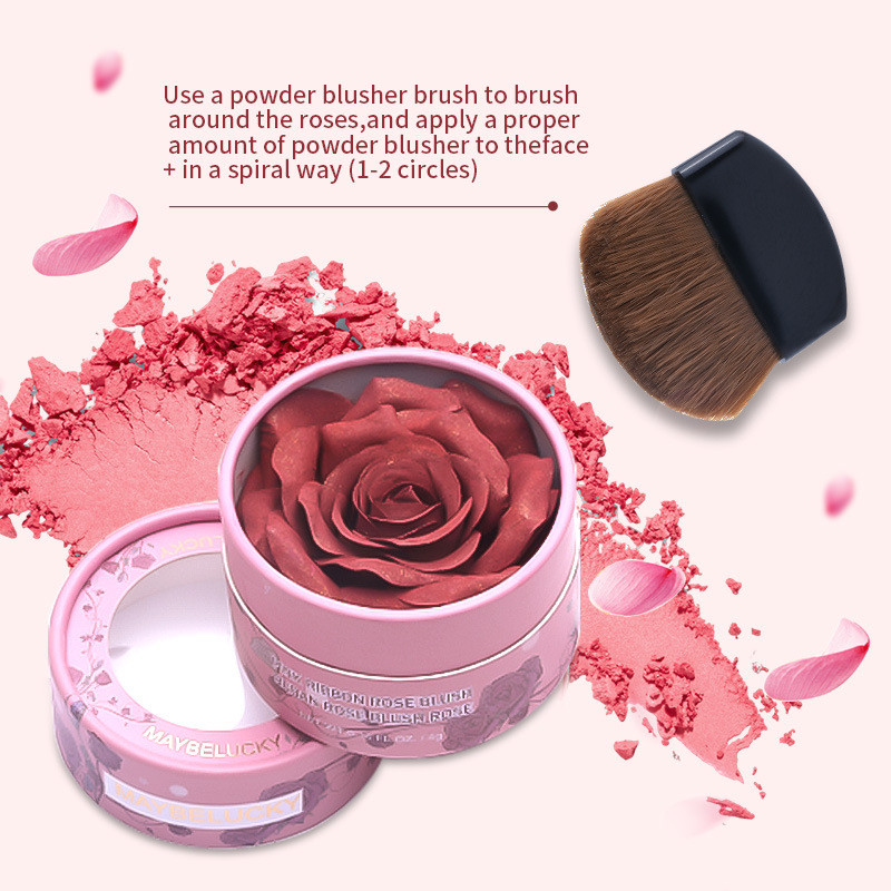 MAYBELUCKY 3D Three-Dimensional Rose Blush Naturally Enhances Complexion Small Petals Nude Makeup ง่ายต่อการสี