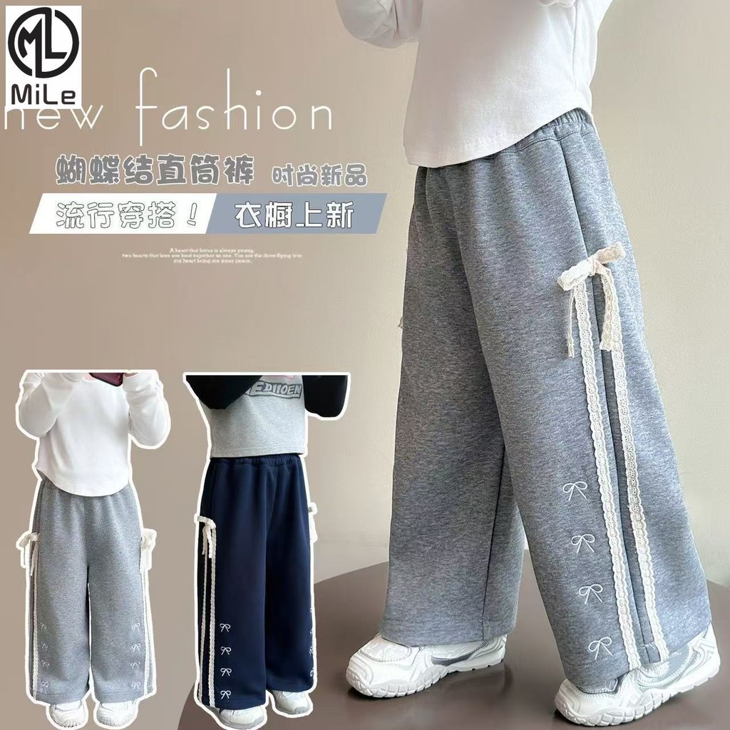 กางเกงขายาวสำหรับเด็กสาว สไตล์เกาหลี ขนาด 100-140 cm ใส่ง่ายและน่ารัก ในสไตล์ฤดูใบไม้ผลิและฤดูใบไม้ร่วง