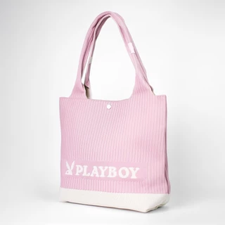 PLAYBOY รุ่น Woven Tote bag กระเป๋าผ้าไหมพรม รหัส ST-BS254PB138 ดีไซน์ทรงTote bag ทอลายโลโก้ ลายริ้วทั้งใบ มี 3 สี